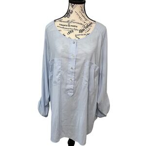 H&M Tunic Top‎ Blouse Long Sleeve Button Pockets Light Blue Size 24